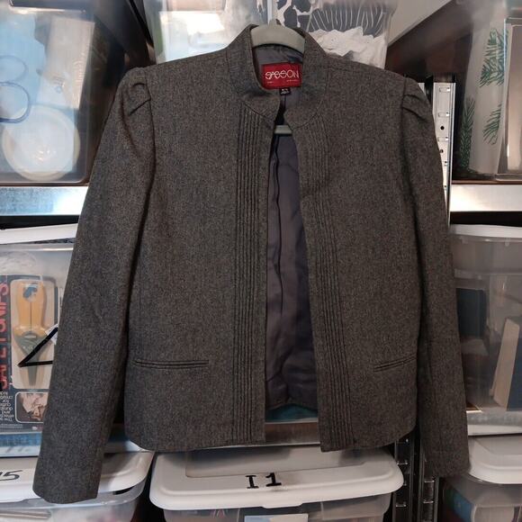 Sasson Paris New York Gray Polyester Wool Open Women's Blazer Jacket Vtg Sz 8/9 - Picture 2 of 10